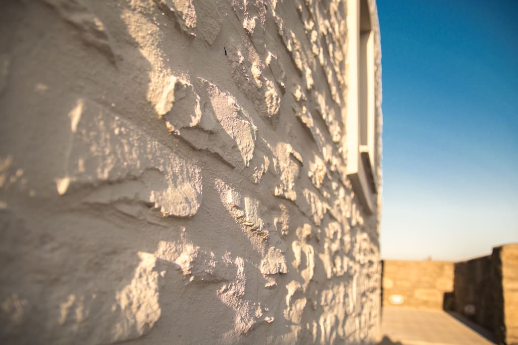 Whitewashed stone walls