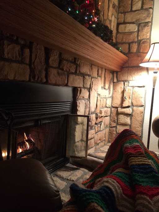 Cozy wood burning fireplace