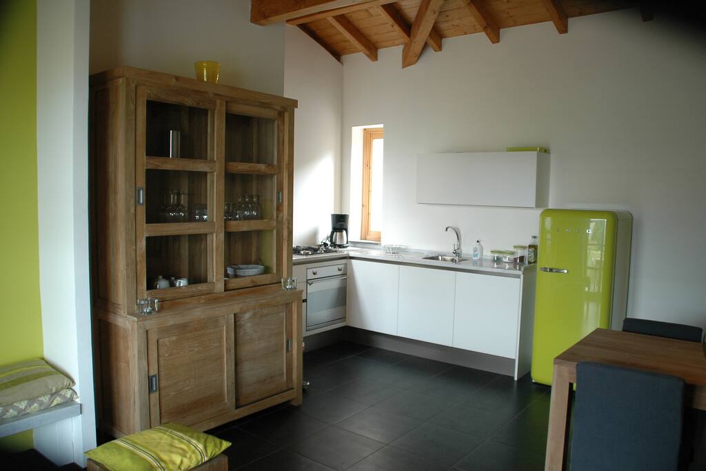 Living room on the first floor with kitchen