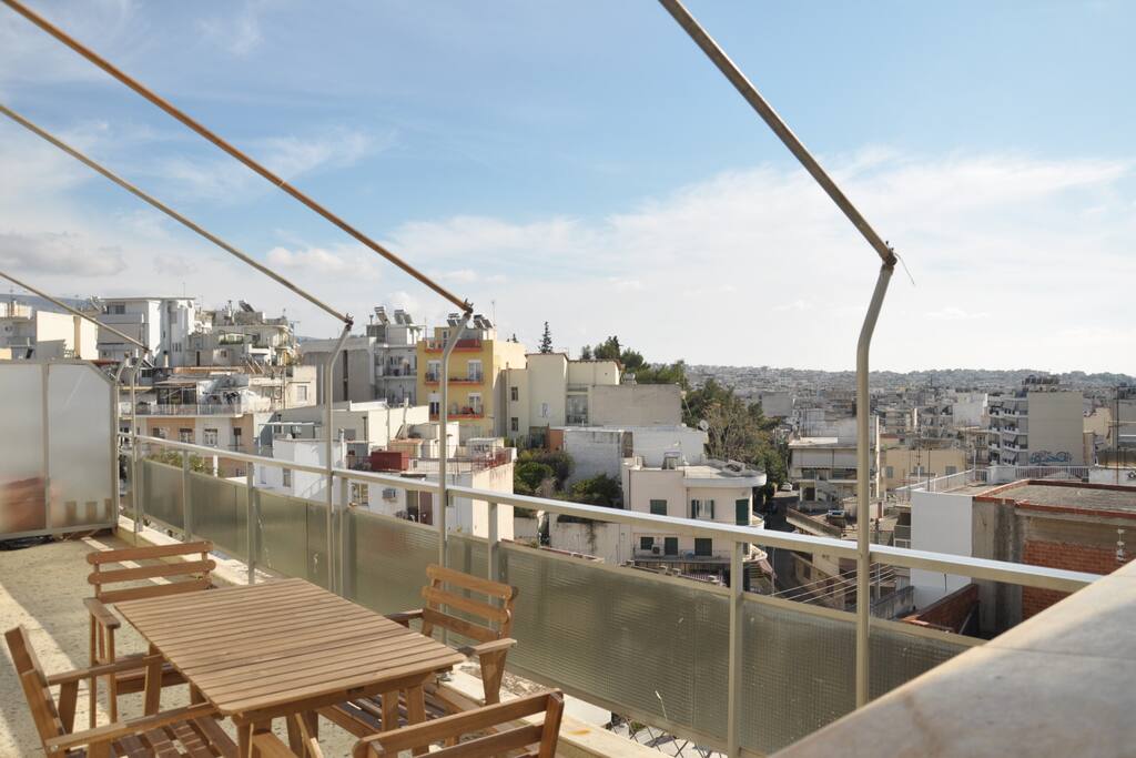 The terrace has sun the whole day but you can roll down the awning