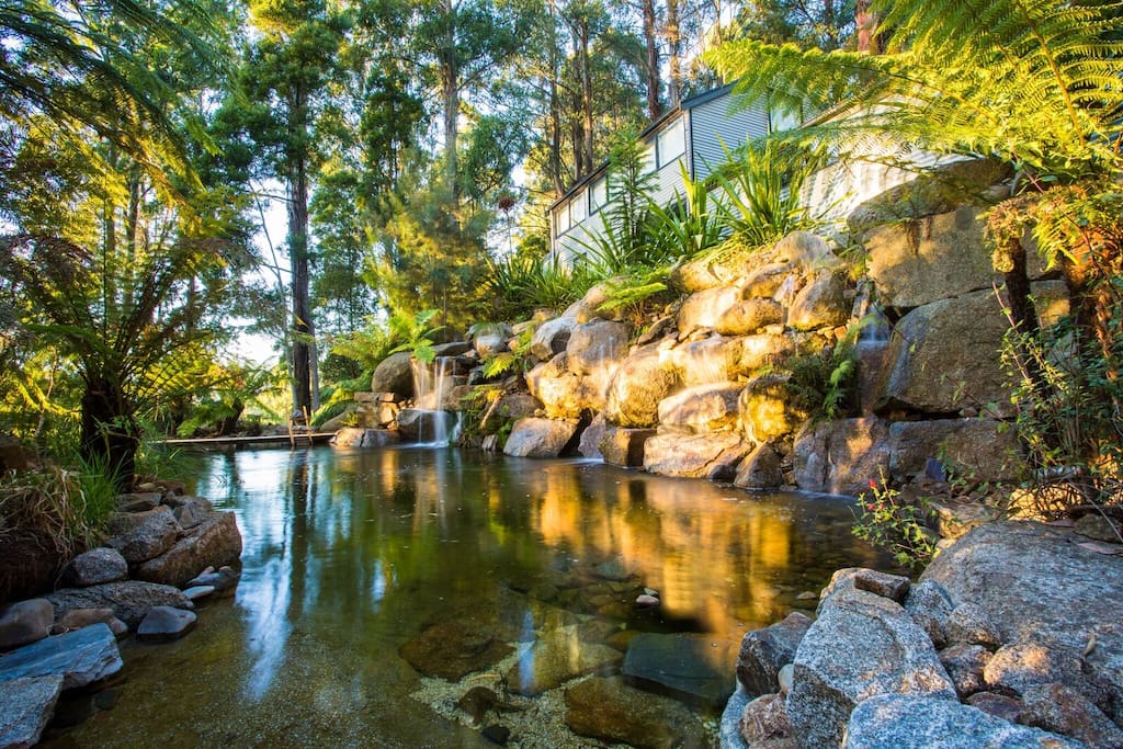 Natural swimming pool with waterfalls