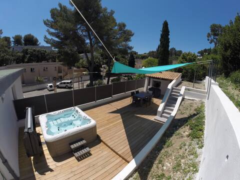 Top of designer villa with HOT TUB