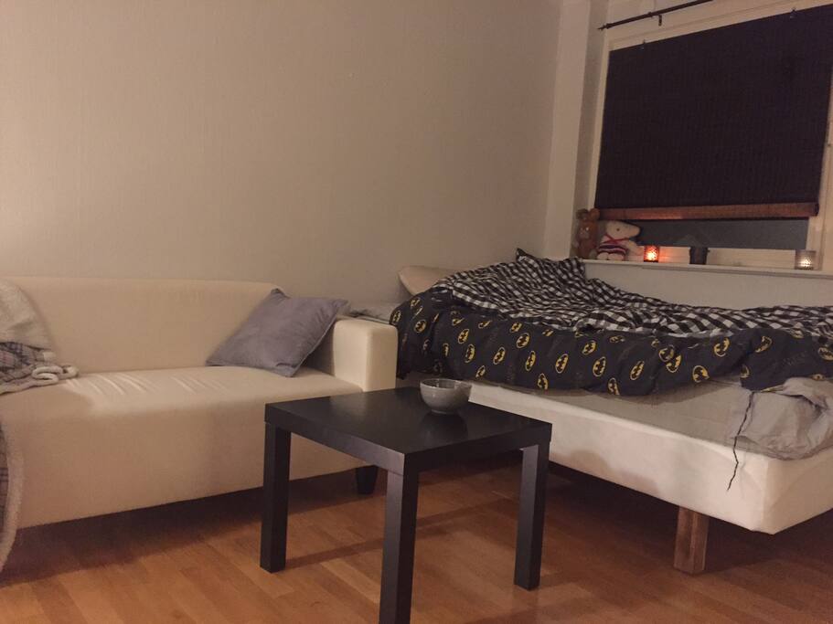 Nice big bed (200cmX140cm) A cosy sofa and tabel for a relaxing moment.