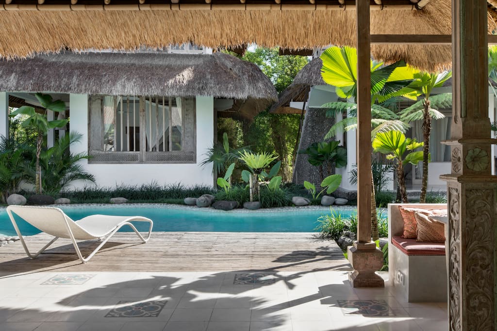 View of our shared natural pool and our new lounger... we have 3.