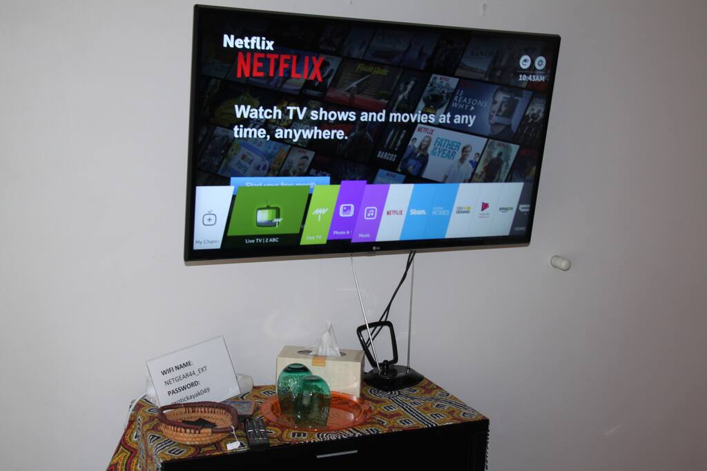 Large smart TV connected to high speed Wifi.