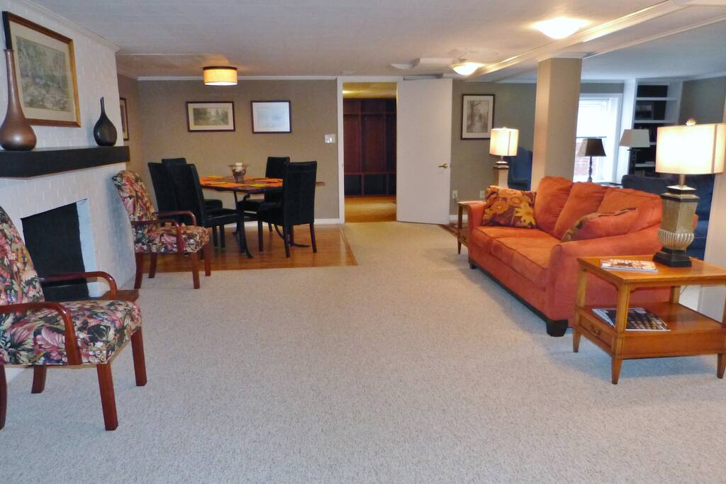 The spacious great room includes a comfortable seating space arranged for various activities.