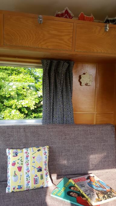 Couch seats that convert to beds - vintage books to pass the time