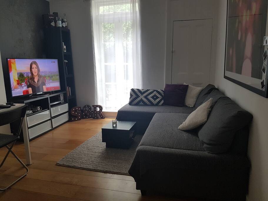 Living room with large sofa bed