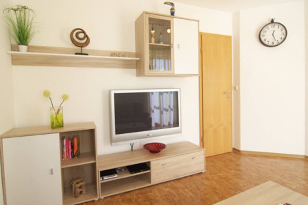 Wohnzimmer mit großem Flachbild-TV