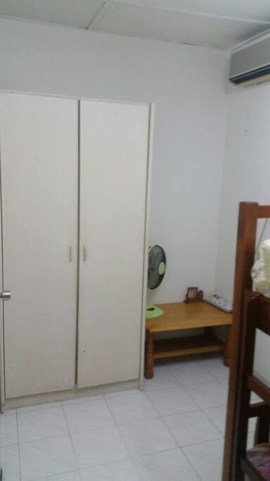 wardrobe,table fan and small solid wood table