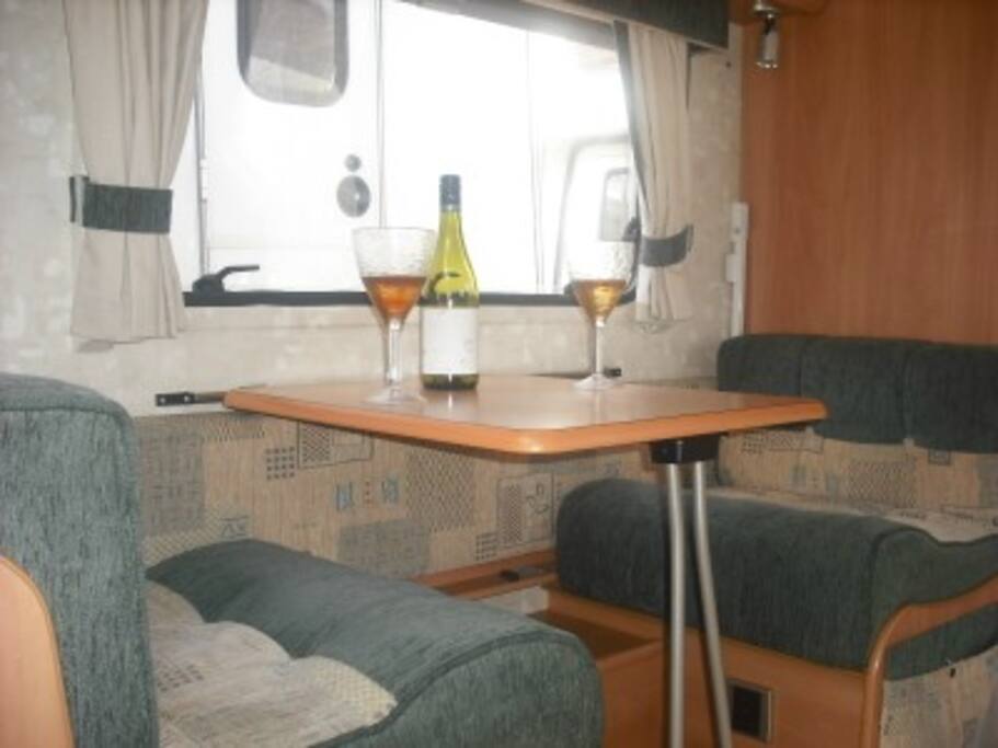 Additional seating for two also converts into bunk beds