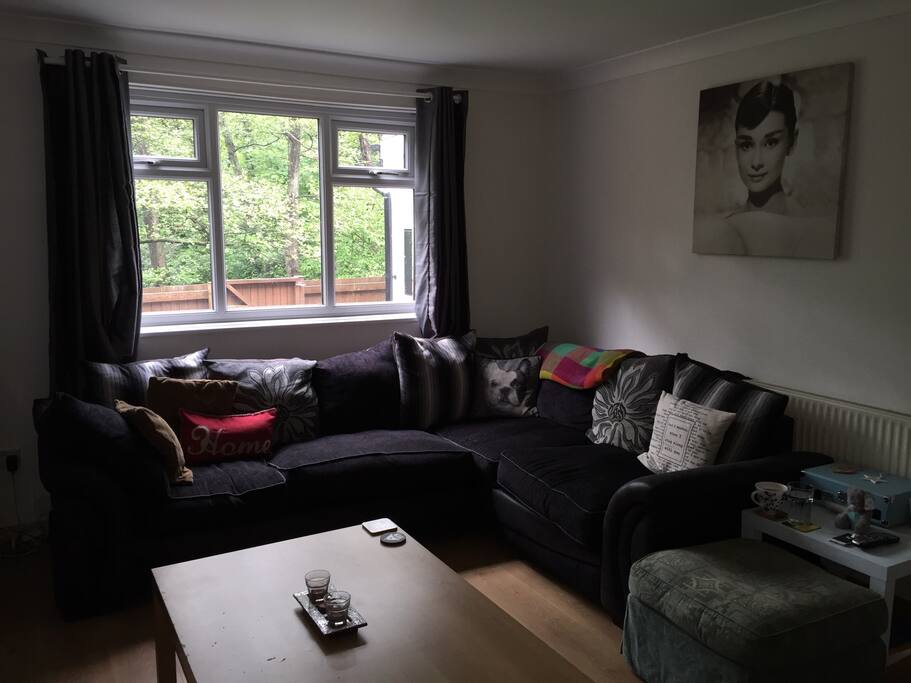 Good sized living room with plenty of seating.