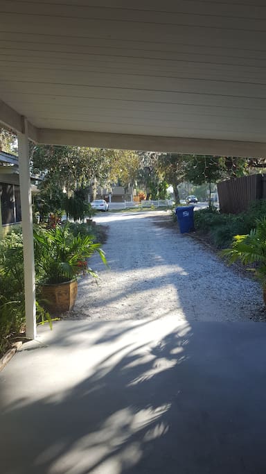 Shell pathed long private driveway with plenty of parking