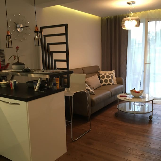 Salon z wyjściem na taras
