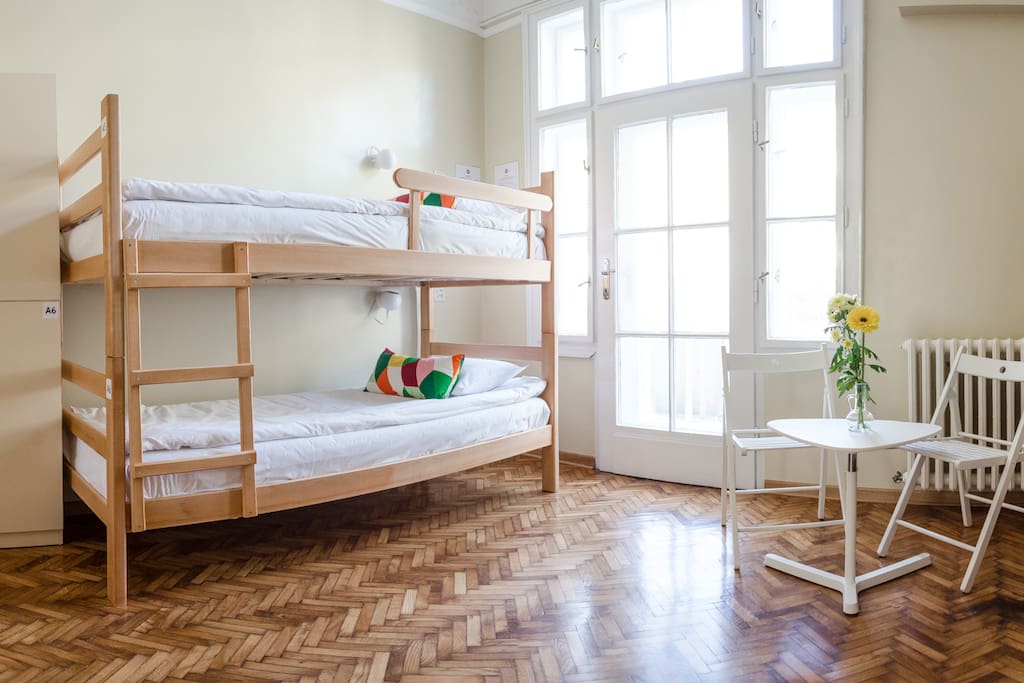Six bed dormitory with balcony