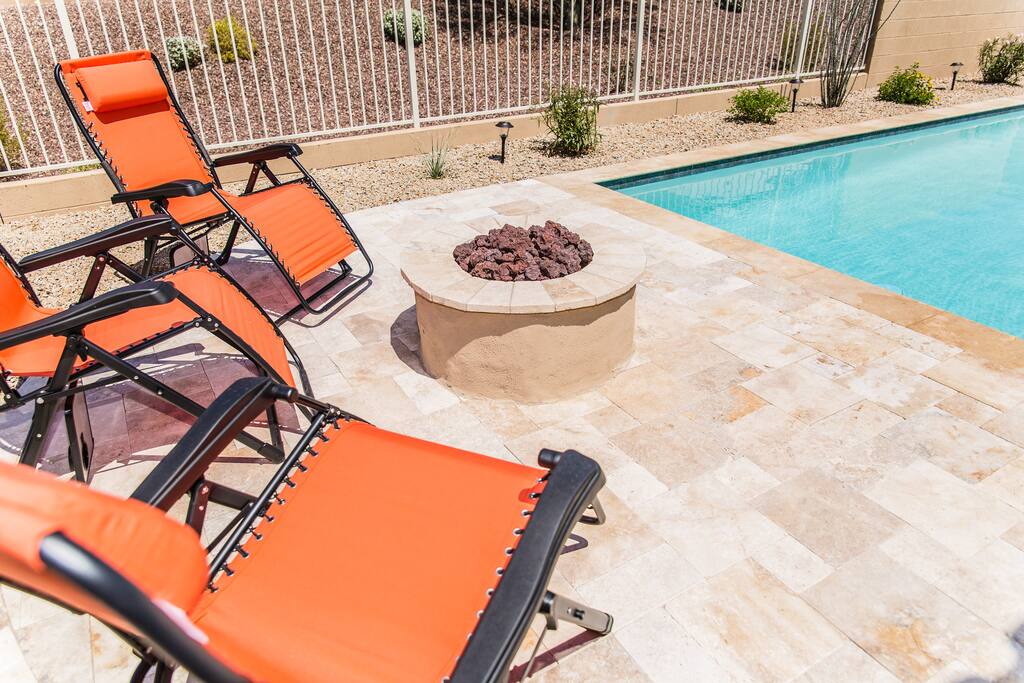 Gas fire pit by the pool