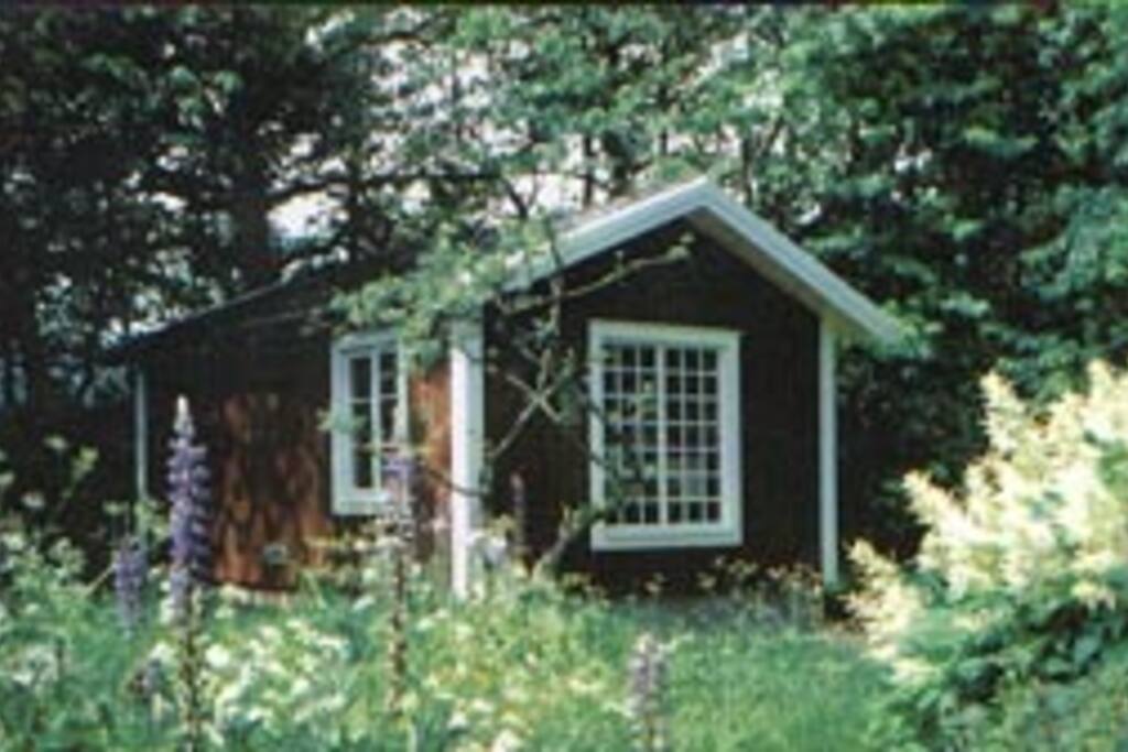 Liten stuga i trädgården, 6 bäddar, frukostkök med kylskåp. Toalett och dusch i stora huset. Se annan annons :-)