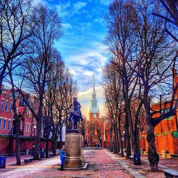 Paul Revere Mall with the Old North Church in the background