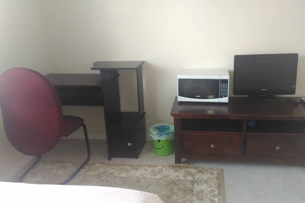 Study chair and table and microwave