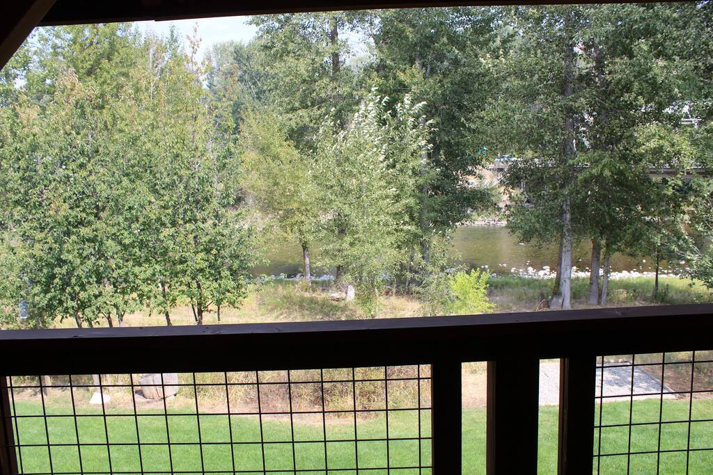 The Methow River Lodge and Cabins view of the Methow River from second floor balcony.