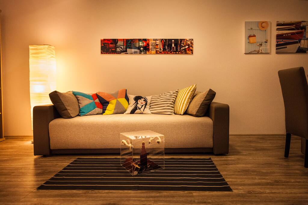 Sofa bed in living room.