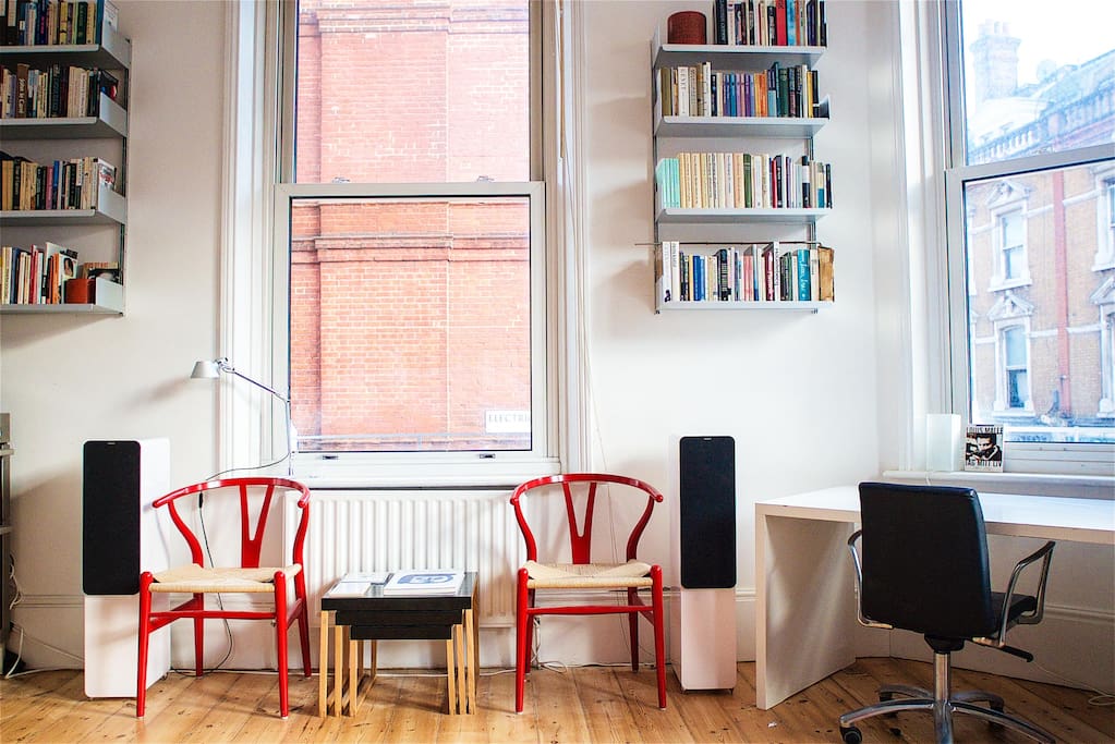 Nowadays, dining table goes here, desk gone.