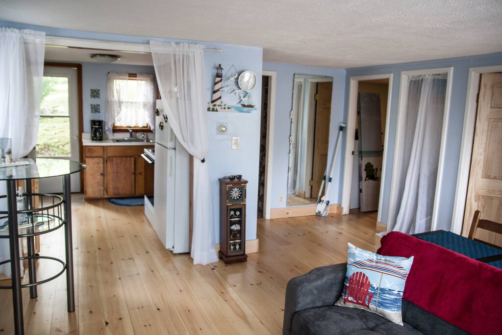 View to the kitchen. Books are hidden in the floor clock. Games in the closet.