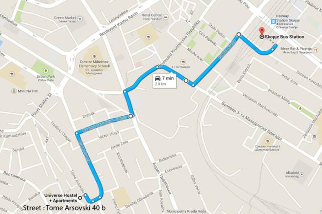 Map from the ''Bus Station'' to OUR PLACE