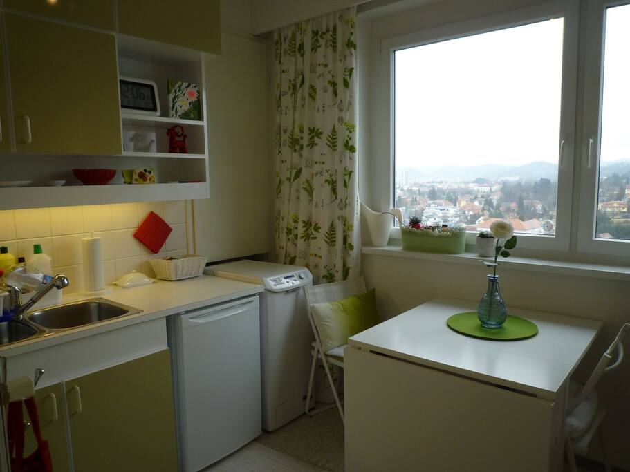 Küche mit Ausblick auf den Schlossberg