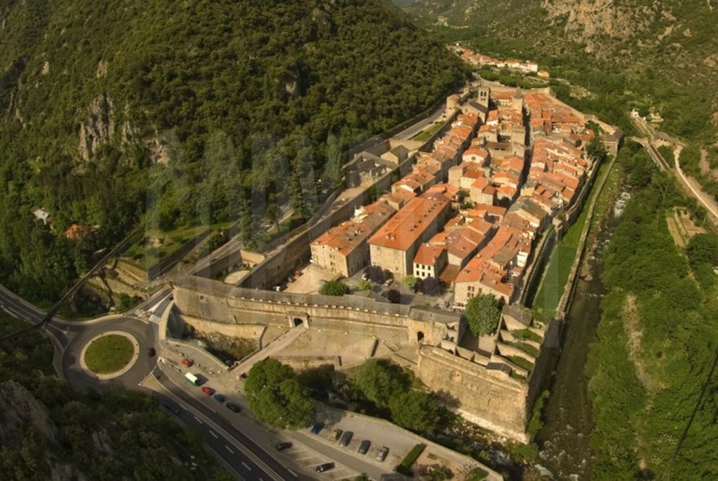 Ariel view of the village, an UNESCO World heritage site and accorded the status of Les Plus Beau Village de France