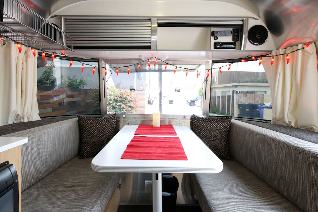 Dinette table, great for cards, wine, or working on the laptop. Also folds down into an extra bed.