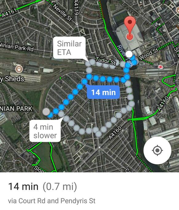 The walking distance to the Principality stadium