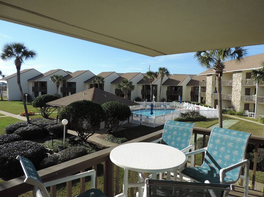 View of pool from balcony