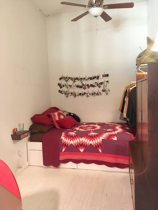 This is the private room where guests will stay. It is a large room with plenty of space to spread out and make yourself comfortable, and a full size bed with fresh bedding.