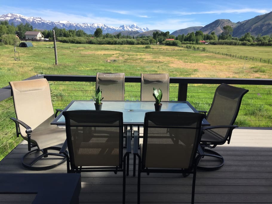 Dining on the deck with Teton views.