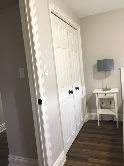 Bedroom closet with hangers
