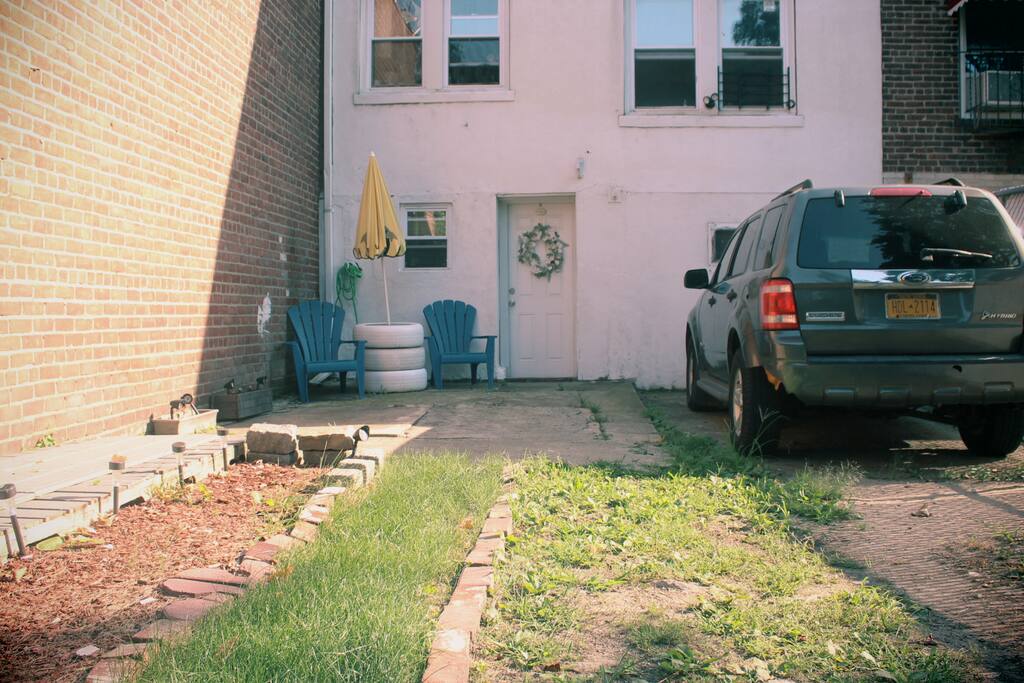 The apartment is at the lower level and the entrance is private. We live at the second floor and use another door at the front of the house.