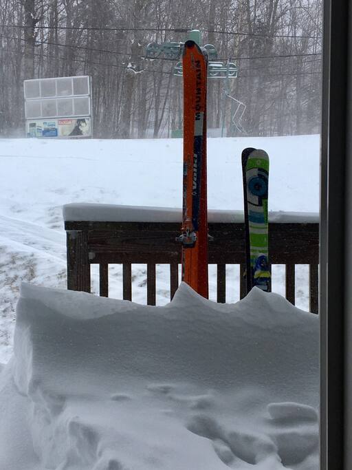 Our view of wilderness chair from the rug in front of fireplace!