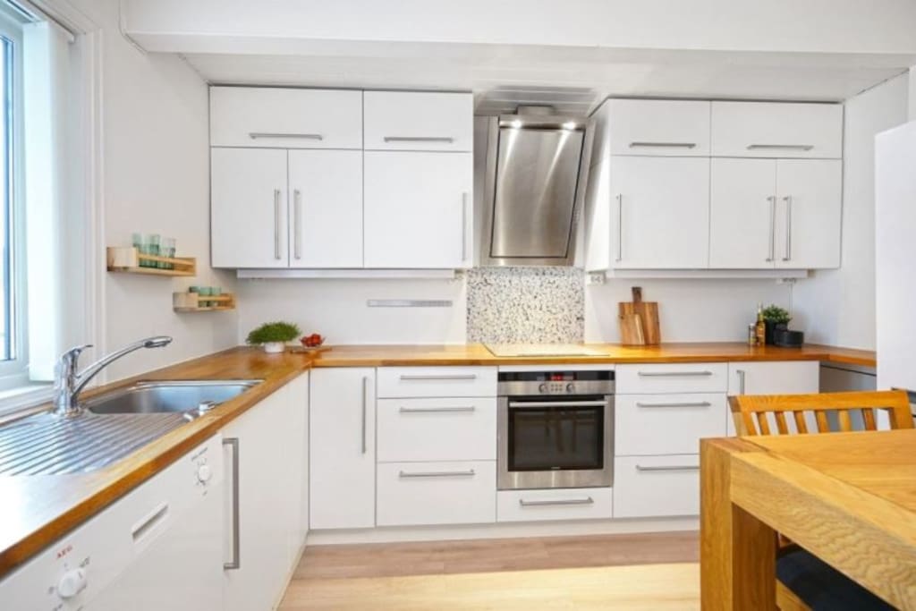 Renovated kitchen with butcher's block counter