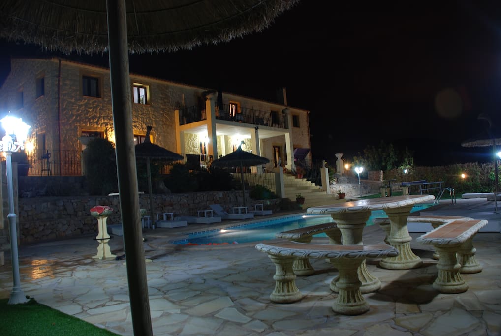 Pool area in the evening