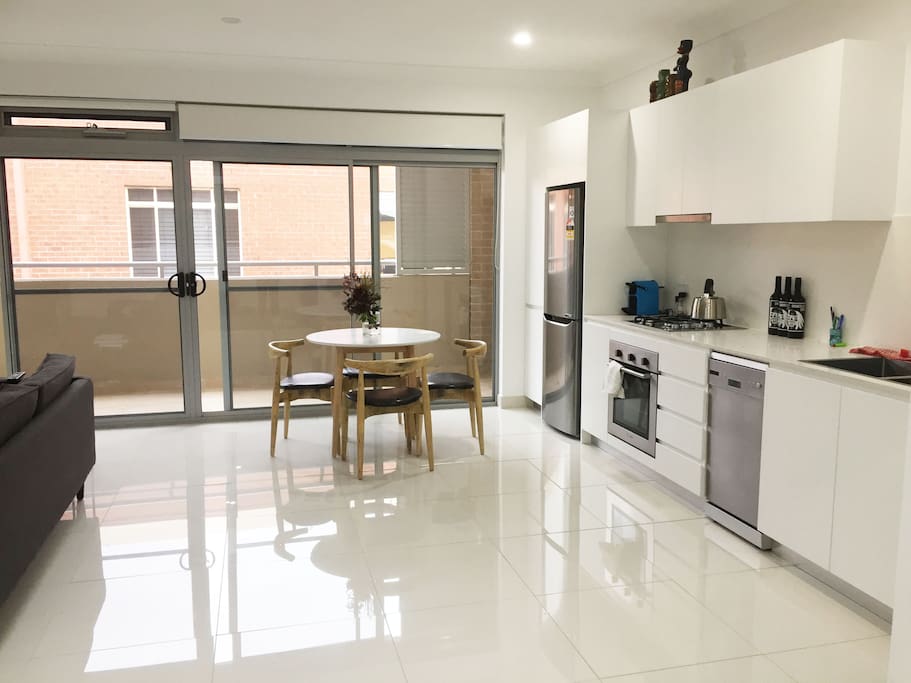 Large, light filled, open plan living & kitchen area/private north-facing balcony
