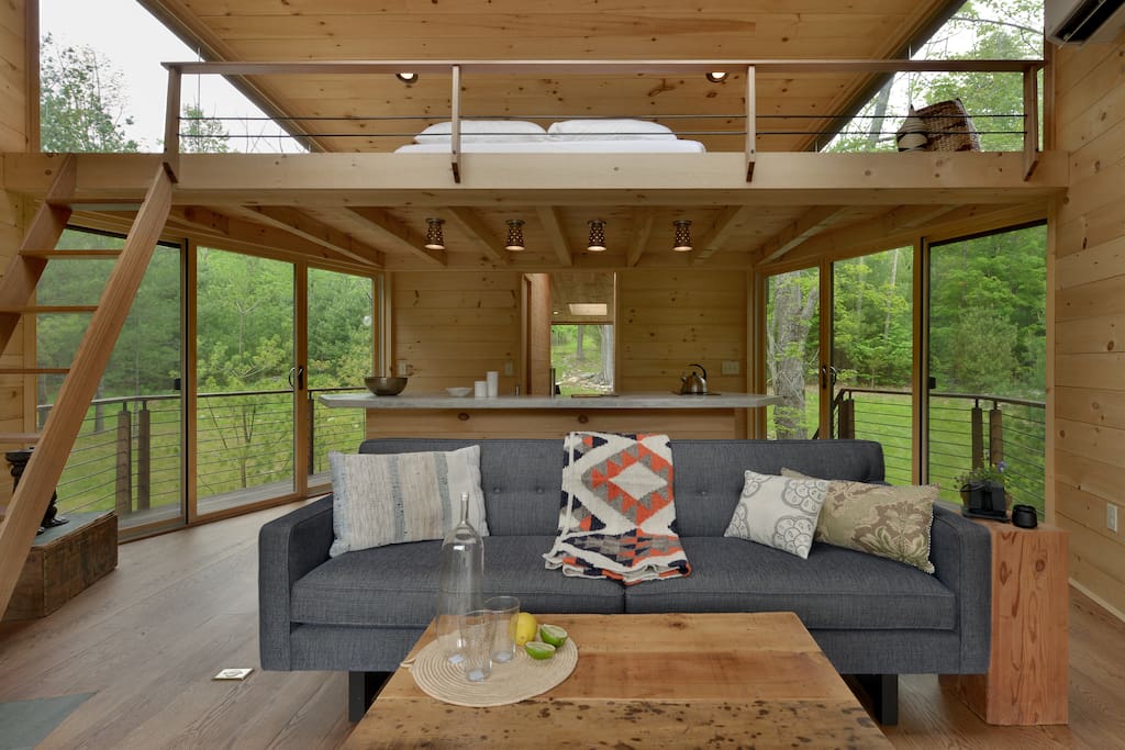 The sleeping loft is above the main living area
