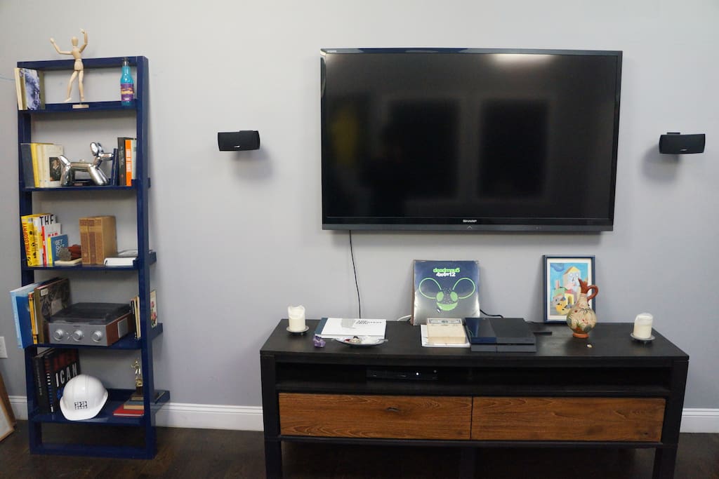 Entertainment Center with PS4, Netflix, and Library
