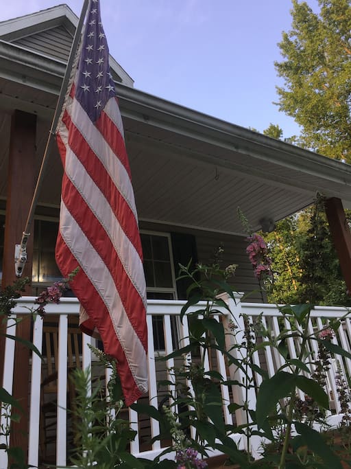 Front deck and butterfly bushes