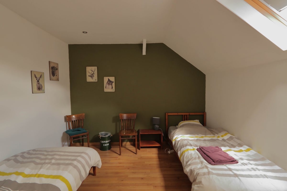 Slaapkamer met twee eenpersoonsbedden