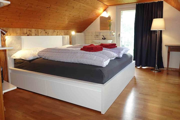 A bedroom with a double bed