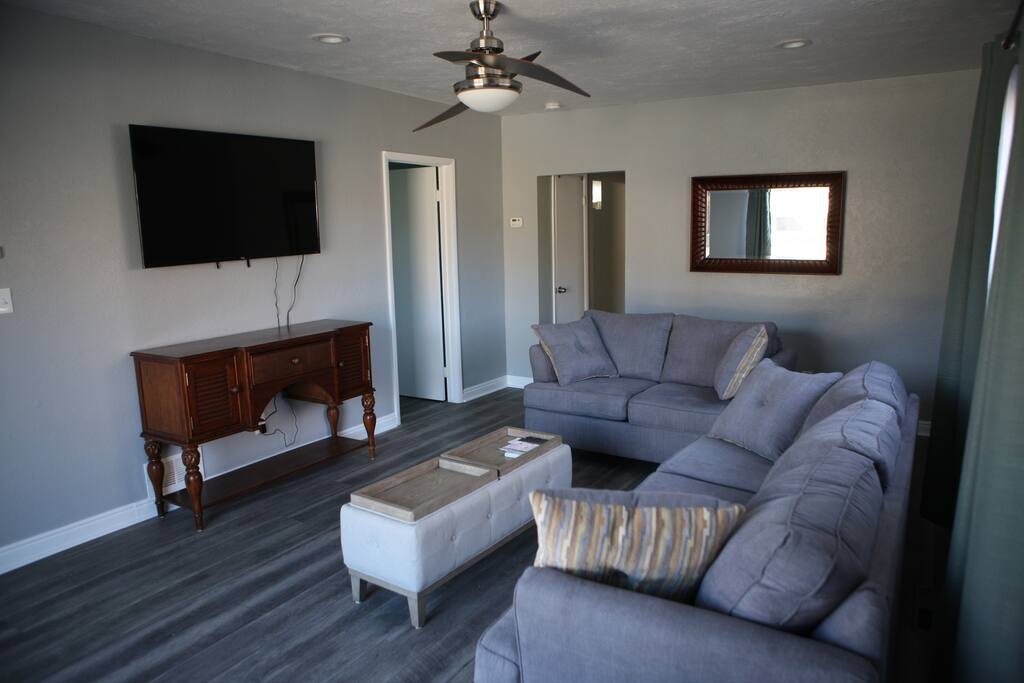 2 sleeper sofas 1 queen and 1 full. 54" TV with 140 channels with WiFi