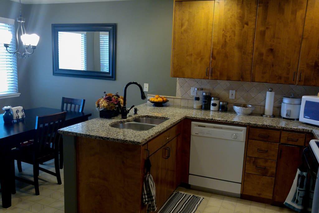 Shared kitchen space with dining area.