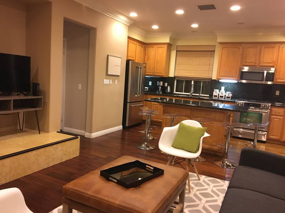 view from family room to kitchen