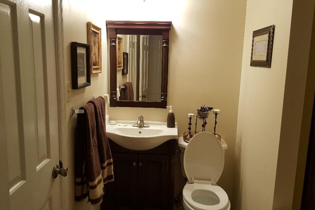 Large bathroom with tub and shower
